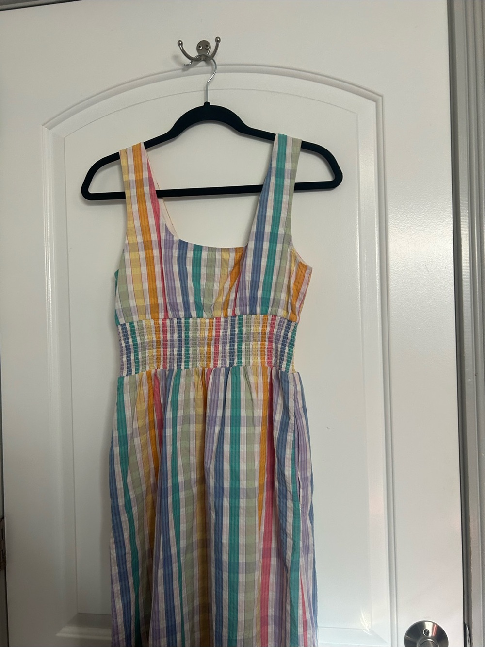 JCrew rainbow gingham Square-neck Midi Dress Size 6 Chic Cottagecore Preppy Boho - Picture 6 of 13